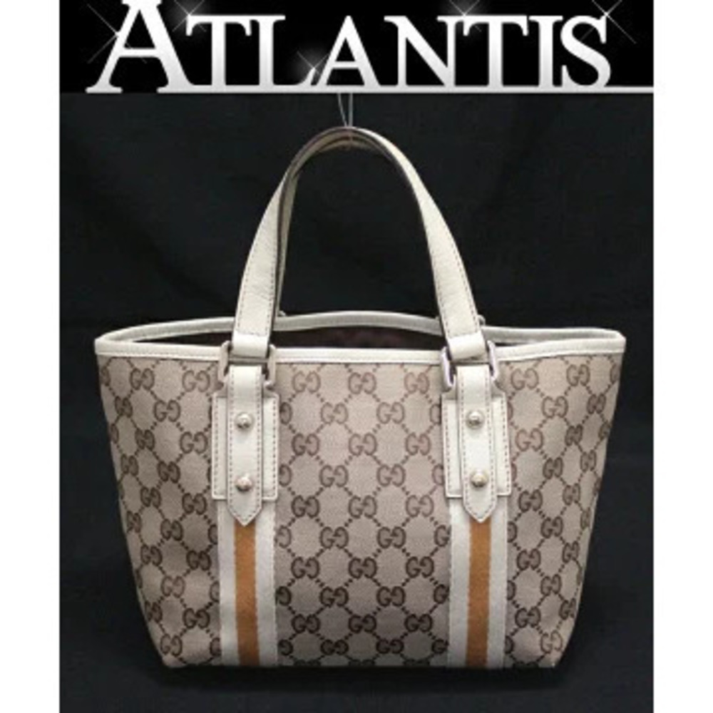 Gucci Sherry Tote Bag GG Canvas Beige Ivory White